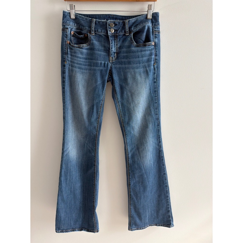 American Eagle Super Stretch Bootcut Jeans Medium Wash Blue Denim Low Rise Pants
